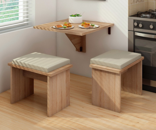 Откидной кухонный стол с двумя табуретами Herdasa (Mesa Plegable 67151-381)
