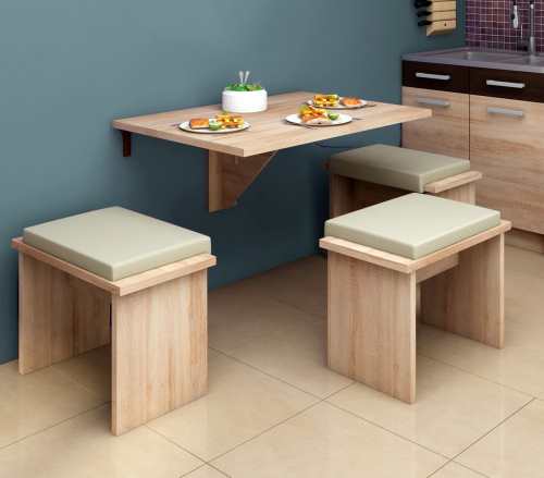Откидной кухонный стол с тремя табуретами Herdasa (Mesa Plegable 67161-381)